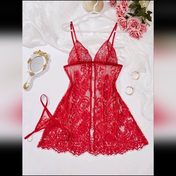 2 For $40 NEW! Elegant Red Lace Lingerie Set Size Large! - Picture 1 of 3